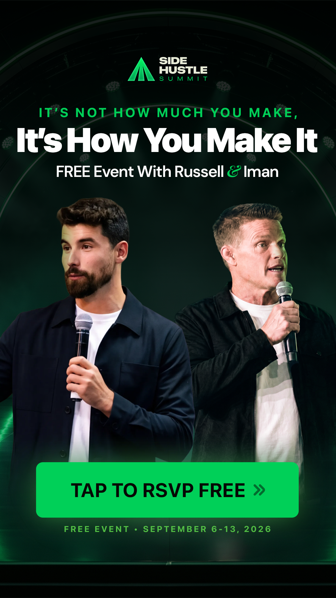 Side Hustle Summit — free event with Russell Brunson and Iman Gadzhi, September 6–13, 2026